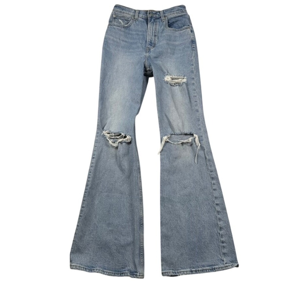 Levis Premium Jeans Womens 25 70s High Flare Light Distressed Ripped Retro Disco